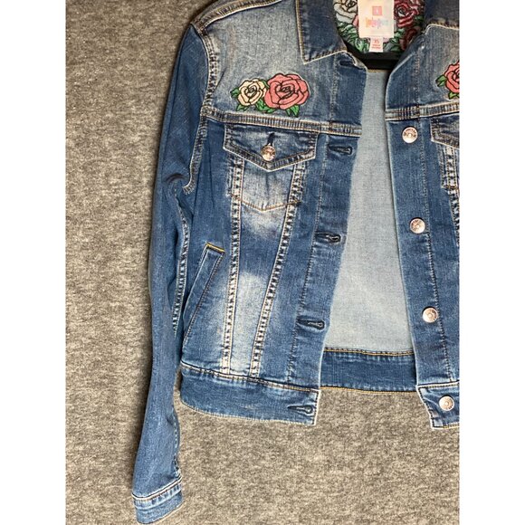 LulaRoe Harvey Blue Stonewashed Denim Jean Jacket Size XS Embroidery Rose - Picture 3 of 11